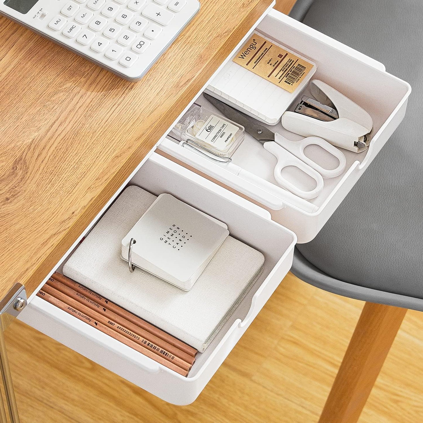 FRETONBA Large Under Desk Drawer Slide Out Organizer, Self-Adhesive Hidden Under Table Storage Drawer, Desk Drawer Attachment for Home Office Kitchen, White