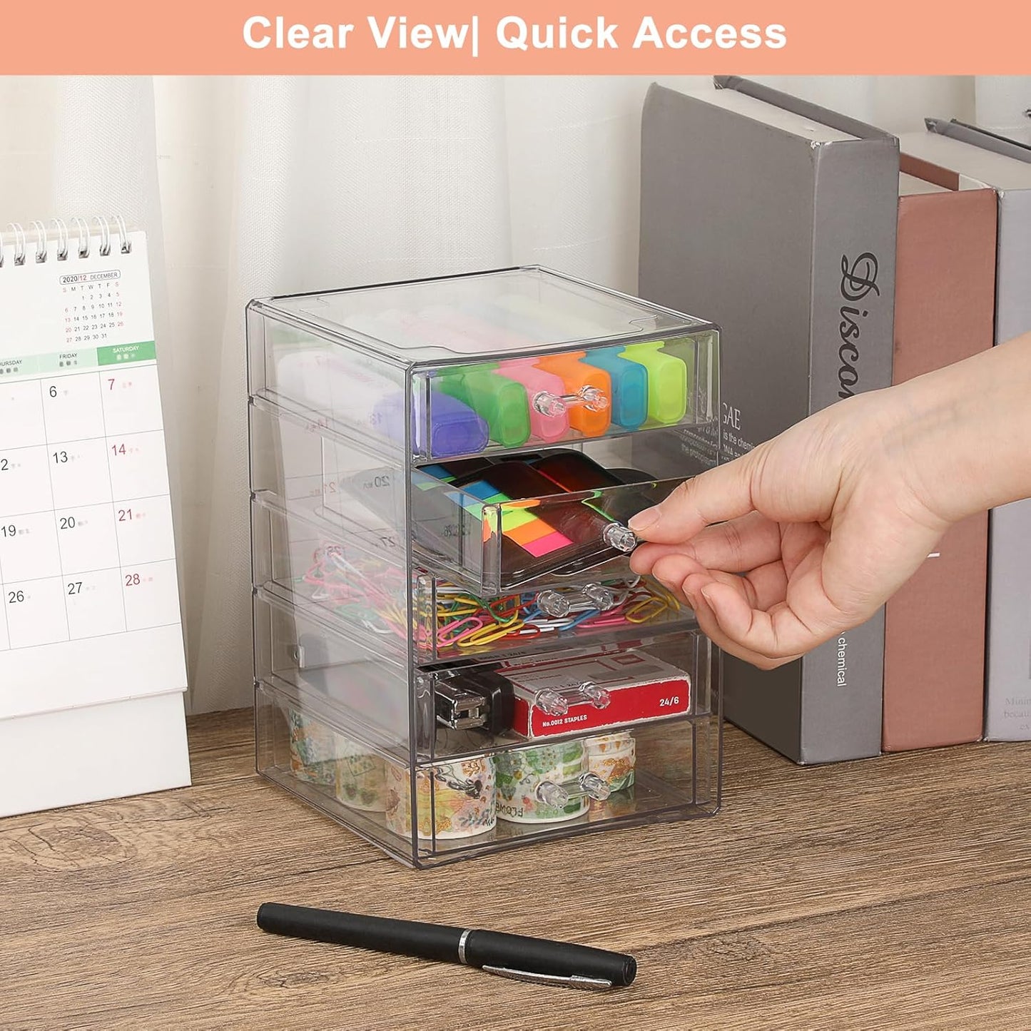 BTSKY Clear Acrylic Storage Organizer with Drawers, 3-Layer Desktop Organizer for Office Essentials, Multi-Purpose Stackable Container for Bathroom Vanity, Desk Makeup Jewelry Container Storage Box