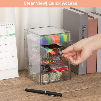 BTSKY Clear Acrylic Storage Organizer with Drawers, 3-Layer Desktop Organizer for Office Essentials, Multi-Purpose Stackable Container for Bathroom Vanity, Desk Makeup Jewelry Container Storage Box