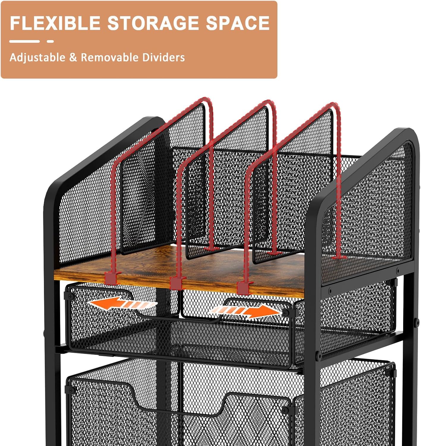 Tiaoheka Rolling File Cabinet with Adjustable Dividers, Vertical Filing Cabinet with Storage Drawer on Lockable Wheels, Hanging File Organizer Beside Under Desk for Office, Home（Patent Pending）