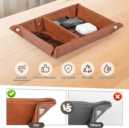 Deluxe Leather Tray Desktop Storage Organizer Watch Remote Control Jewelry Cell Phone Wallet Keychain Desktop Storage for Home, Camping Unique Gift Ideas for Men and Friends