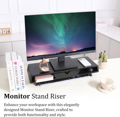 Homerays Monitor Stand with Drawer, Exquisite Computer Monitor Stand for Desk, Ergonomic Wood Monitor Stand Riser for Computer,Laptop,Printer,TV,Bamboo,White