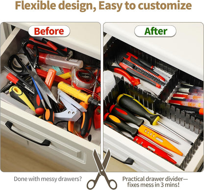 Drawer Divider Adjustable Diy Storage Organizer Separator for Tidying Clutter Cutlery Makeup Clothes of Dresses, Desk & Box in Kitchen Bathroom Bedroom Office (Cut at Will) (White 8pcs)