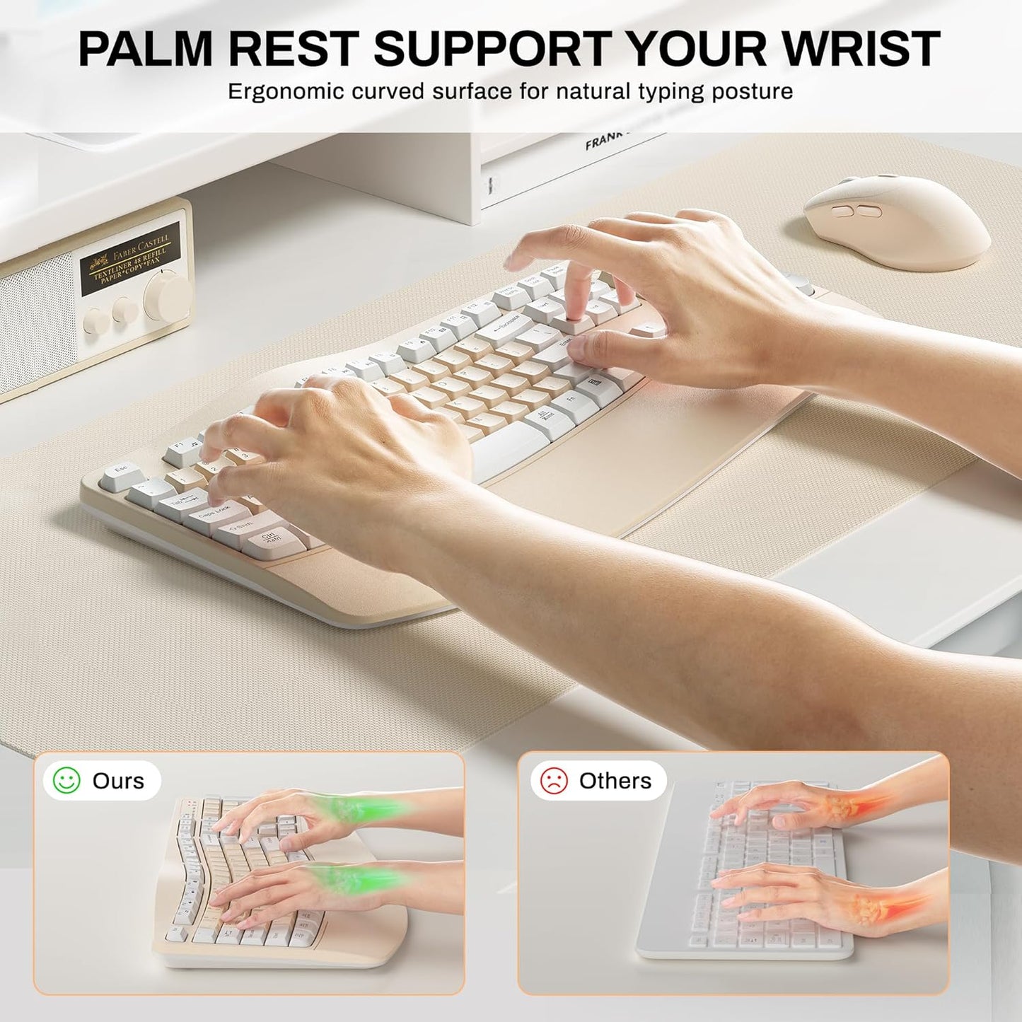 Wireless Keyboard and Mouse Combo,2.4G Full Size Wave Keys Ergonomic Keyboard with Wrist Rest for Natural Typing, 3 DPI Adjustable Ergonomic Silent Mouse for Computer/Laptop/Windows/Mac (Gray)