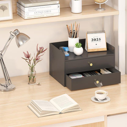 Bamboo Desk Organizer with Drawers Wooden Desktop Storage Drawers for Bills Office Supplies Kitchen Utensils Organizing Tool for Home Classroom Organization No Assembly (White, 3 Drawers)