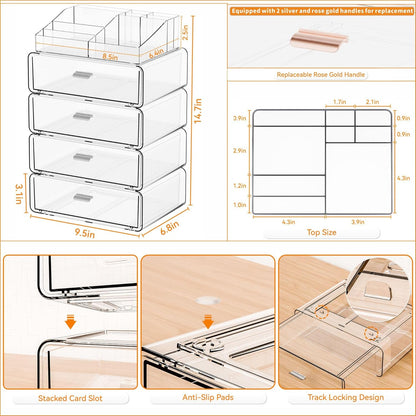 Yieach 3 Tier Clear Acrylic Makeup Organizers with Drawers,Tiered Countertop Make up Storage Organizer for Dresser Top and Bathroom Vanity,Plastic Makeup Stand for Brush,Skincare,Beauty Organizers