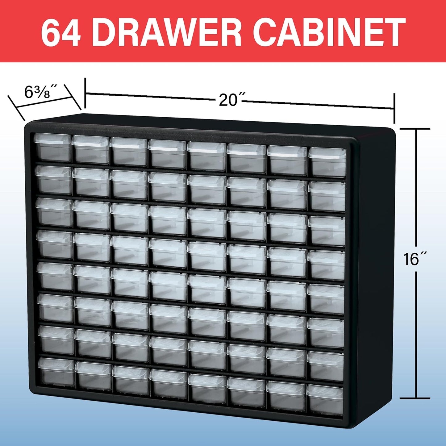 Akro-Mils 24-Drawer Plastic Drawer Storage Cabinet for Garage Organization, Bead Organizer, Building Bricks Storage, Teacher Toolbox, Makeup Organizer, 20" W x 6" D x 16" H, 10124 Black