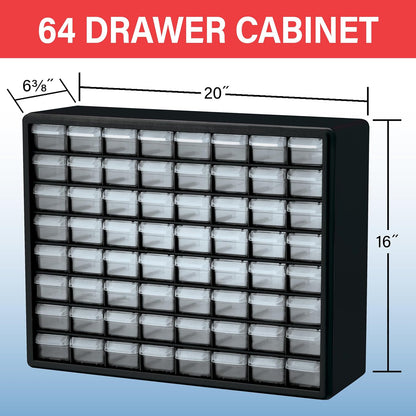 Akro-Mils 24-Drawer Plastic Drawer Storage Cabinet for Garage Organization, Bead Organizer, Building Bricks Storage, Teacher Toolbox, Makeup Organizer, 20" W x 6" D x 16" H, 10124 Black