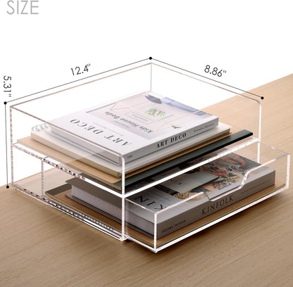 SANRUI Paper Organizer for Desk,Acrylic Stackable Letter Tray, Clear Desk Organizer, Paper Sorter for Office,Home or School,2-Pack
