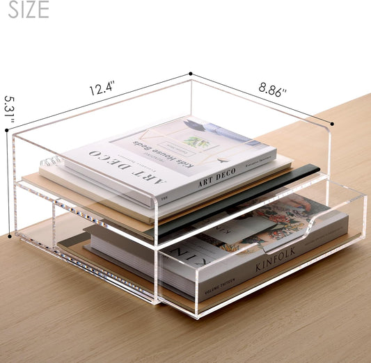 SANRUI Paper Organizer for Desk,Acrylic Stackable Letter Tray, Clear Desk Organizer, Paper Sorter for Office,Home or School,2-Pack