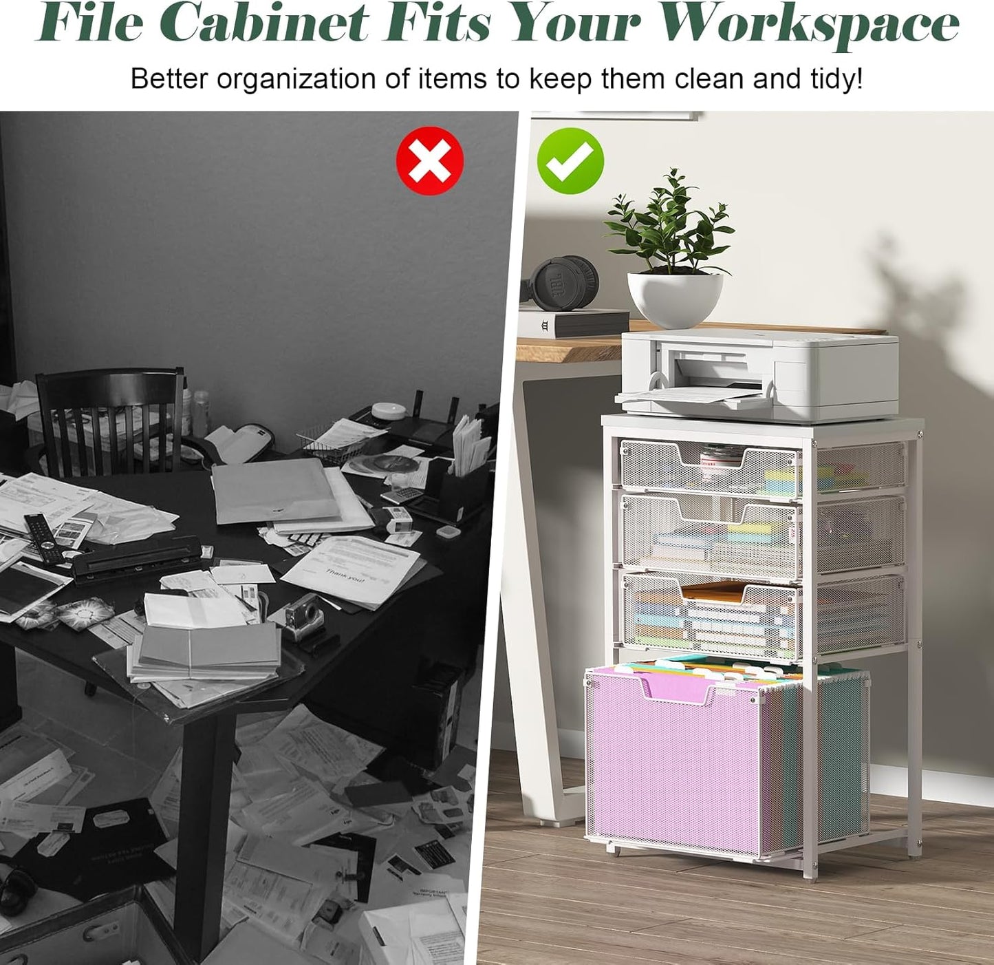 Sbanmao Rolling File Cart with 4 Storage Drawers, Mobile File Cabinet with Wheels, Hanging File Organizer, Under Desk Printer Stand Utility Cart Filing Cabinet for Home Office, Black