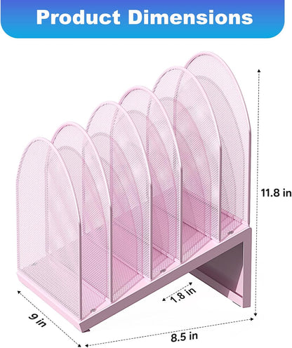 gianotter Desktop File Organizer, Desk Organizer with 5 Compartments, Paper Organizer for Desk, Workspace Organizers for Office Supplies (Black, Upright Style)