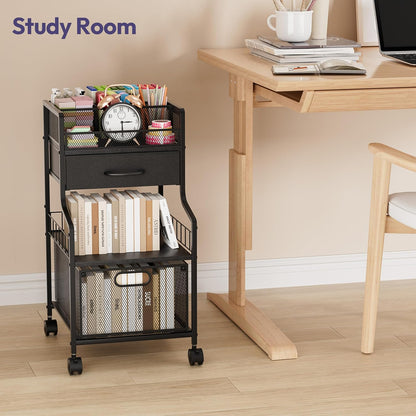 SWTYMIKI Rolling Under Desk Storage - Storage Cart with Drawers & DIY Divider - Art Cart Organizer on Wheels - Craft Rolling Utility Cart for Office, Craft Room & Studio Espresso