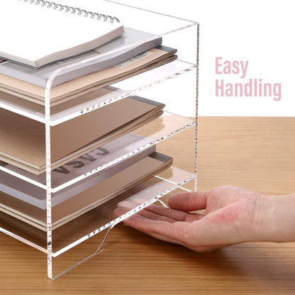 SANRUI 4 Tier Clear Desk Paper Letter Organizer Trays, A4 Stackable File Document Tray, Acrylic Desk Organizers and Accessories Sorter, Workspace Office Supplies Organizers,12.4inx8.86inx6.64in