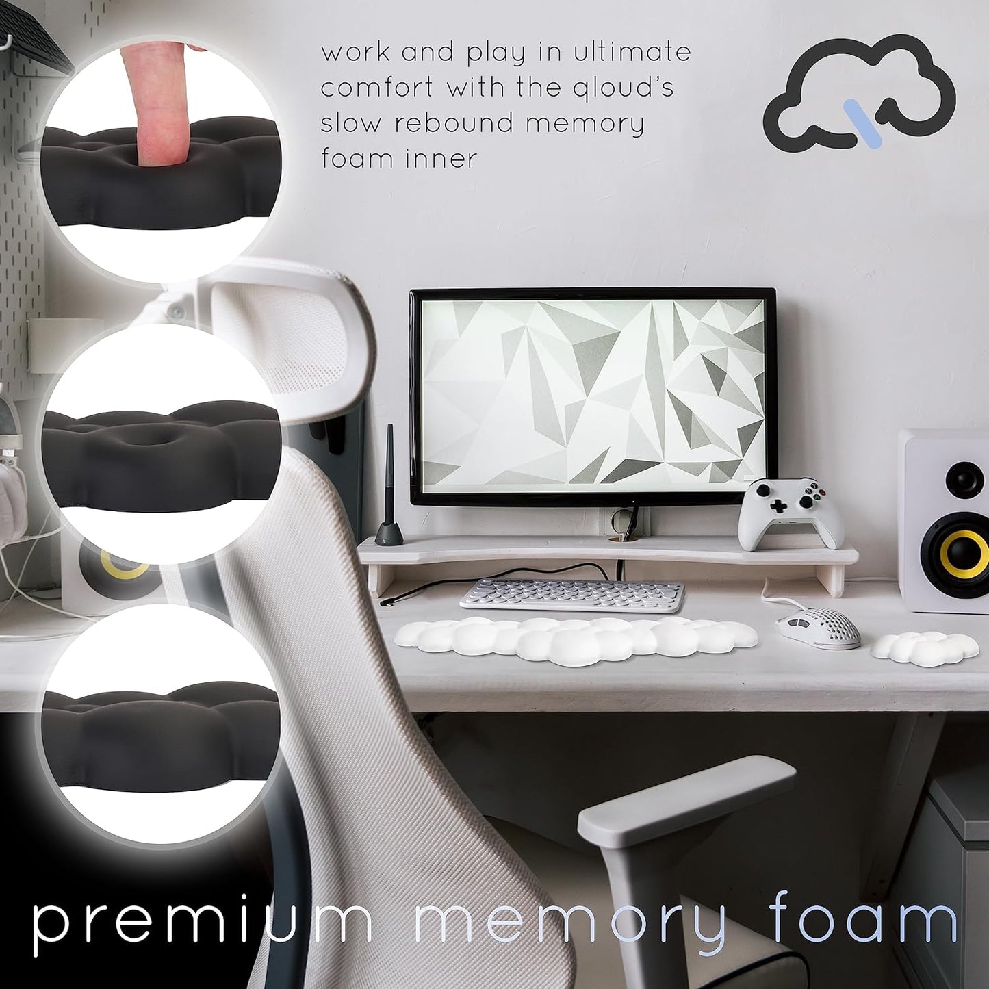 Cloud Keyboard Wrist Rest – Create-ables Qloud Cloud Wrist Rest for Computer Keyboard and Mouse, Ergonomic Memory Foam Wrist Pad with Non-Slip Base, Includes Cloud Mouse Pad – White