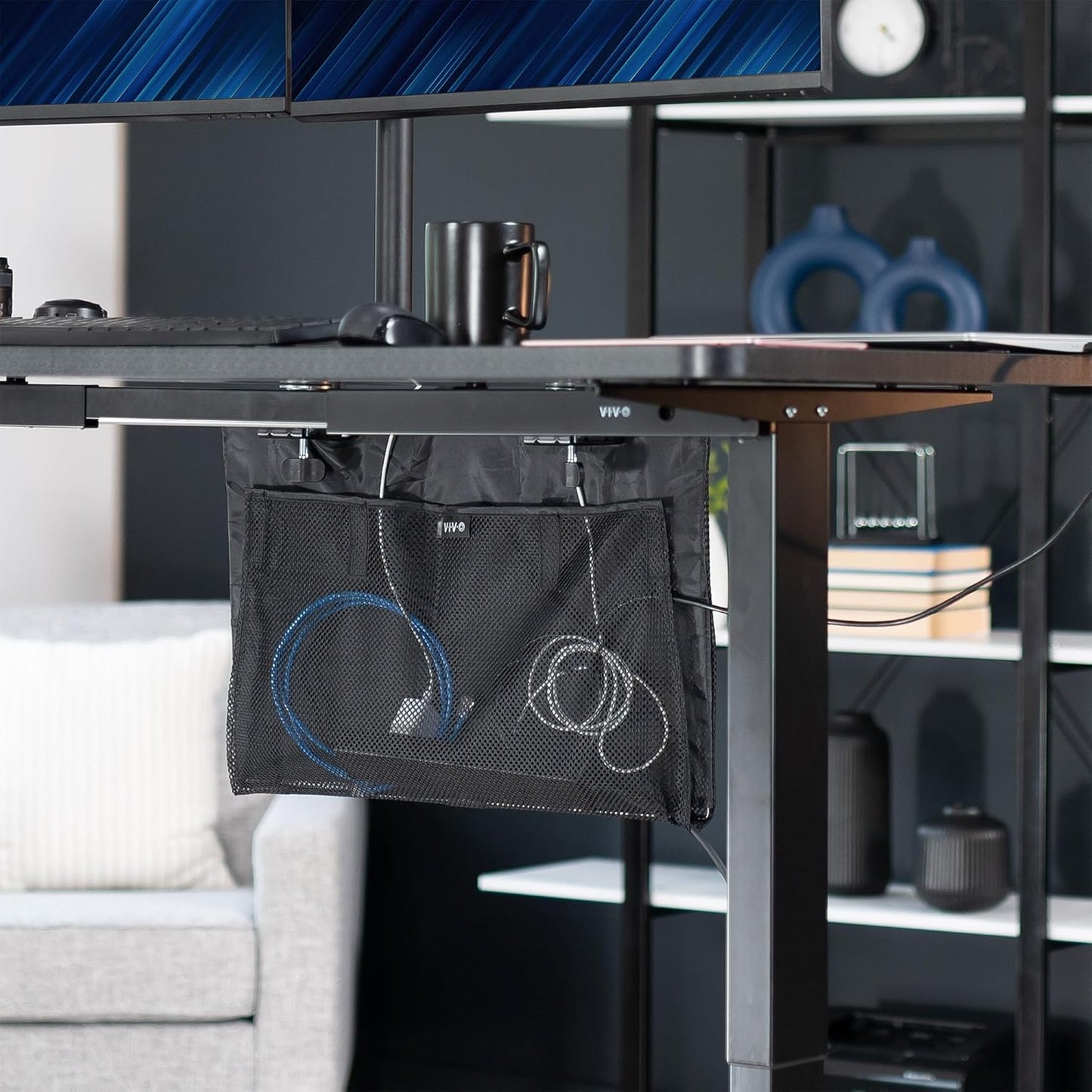 VIVO 48 Inch Clamp-on Privacy and Cable Management Organizer Sleeve, Wire Hider Kit Panel System, Desk Skirt, Black, DESK-SKIRT-48P