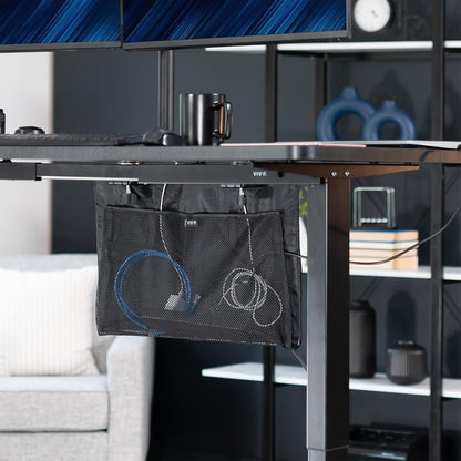 VIVO 48 Inch Clamp-on Privacy and Cable Management Organizer Sleeve, Wire Hider Kit Panel System, Desk Skirt, Black, DESK-SKIRT-48P
