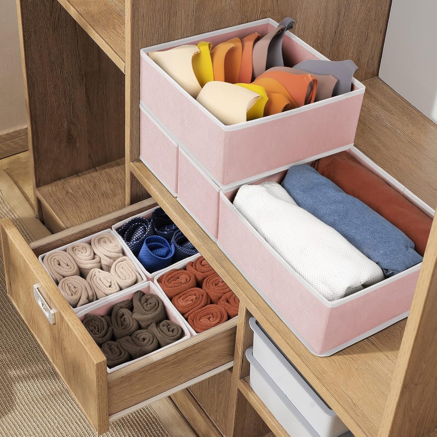 Criusia Drawer Organizer Clothes, 8 Pack Underwear Organizer, Foldable Closet Organizers and Storage Dresser Dividers for Clothes, Socks, Scarves, Ties (Gray)