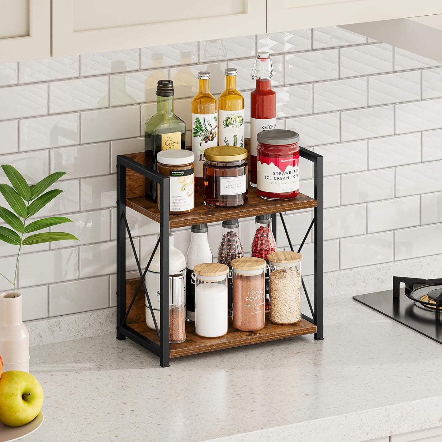 Giikin Countertop Shelf Organizer, 2 Tier Kitchen Spice Rack Organizer for Countertop, Wood Coffee Counter Shelf Organizer for Home (Bamboo, S)