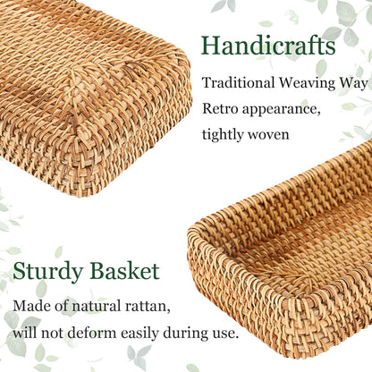 Hipiwe Key Basket Tray for Entryway Table Rattan Serving Tray Handwoven Wicker Baskets Vanity Trays Square Decorative Fruit Trays for Kitchen Counter Bedside Living Room Bathroom, 8.1"