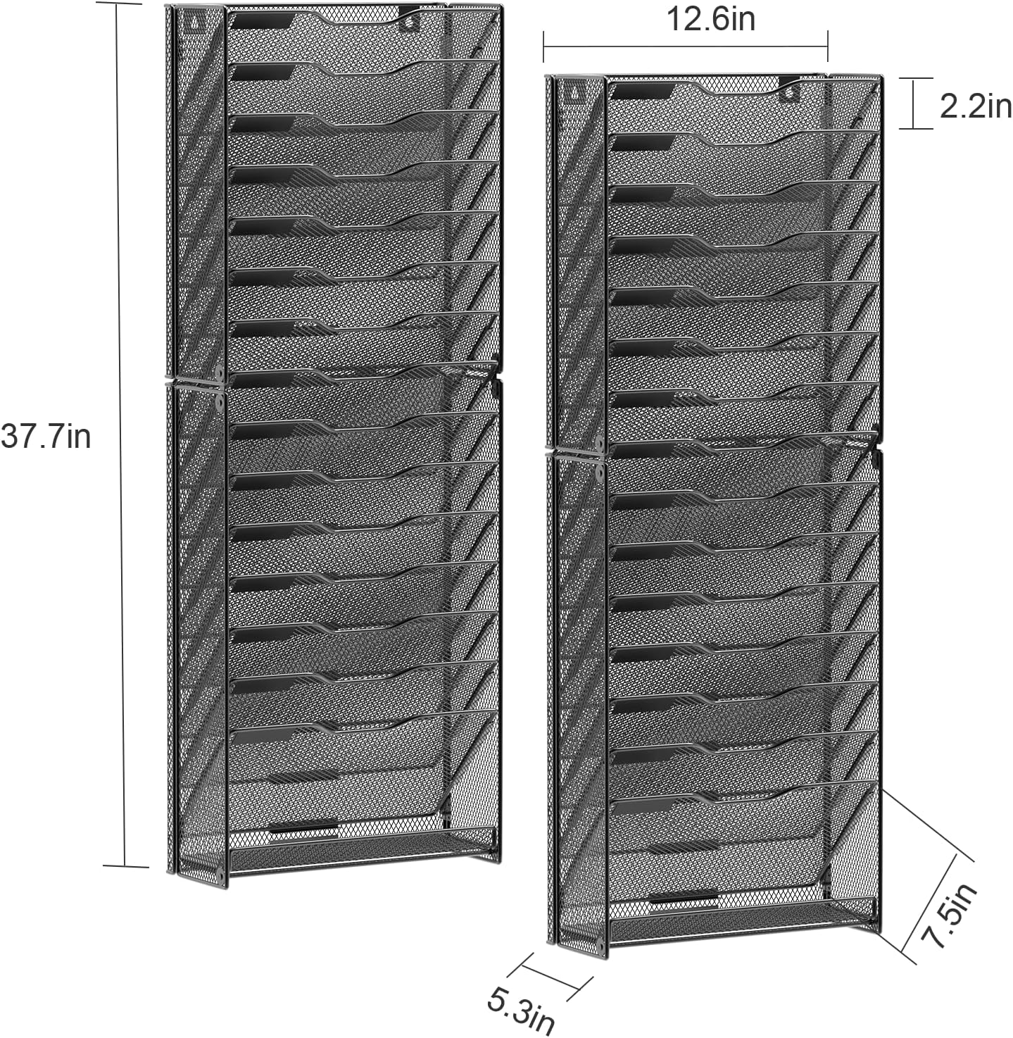 samstar 16 Tier Wall File Organizer Hanging Wall File Holder Wall Mount Paper Folder Organizer, Magazine Rack, Mesh Made,Black