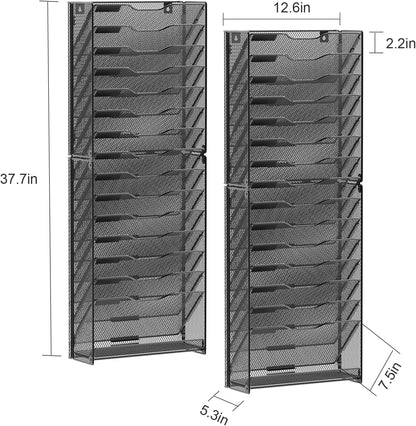 samstar 16 Tier Wall File Organizer Hanging Wall File Holder Wall Mount Paper Folder Organizer, Magazine Rack, Mesh Made,Black