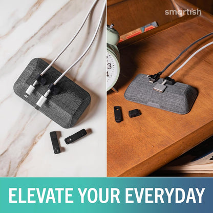 Smartish® Magnetic Cord Holder - Cable Wrangler Organizer with Magnet Clips for Charger Management on Desktop, Nightstand for USB-C + Lightning - Lightly Toasted Beige