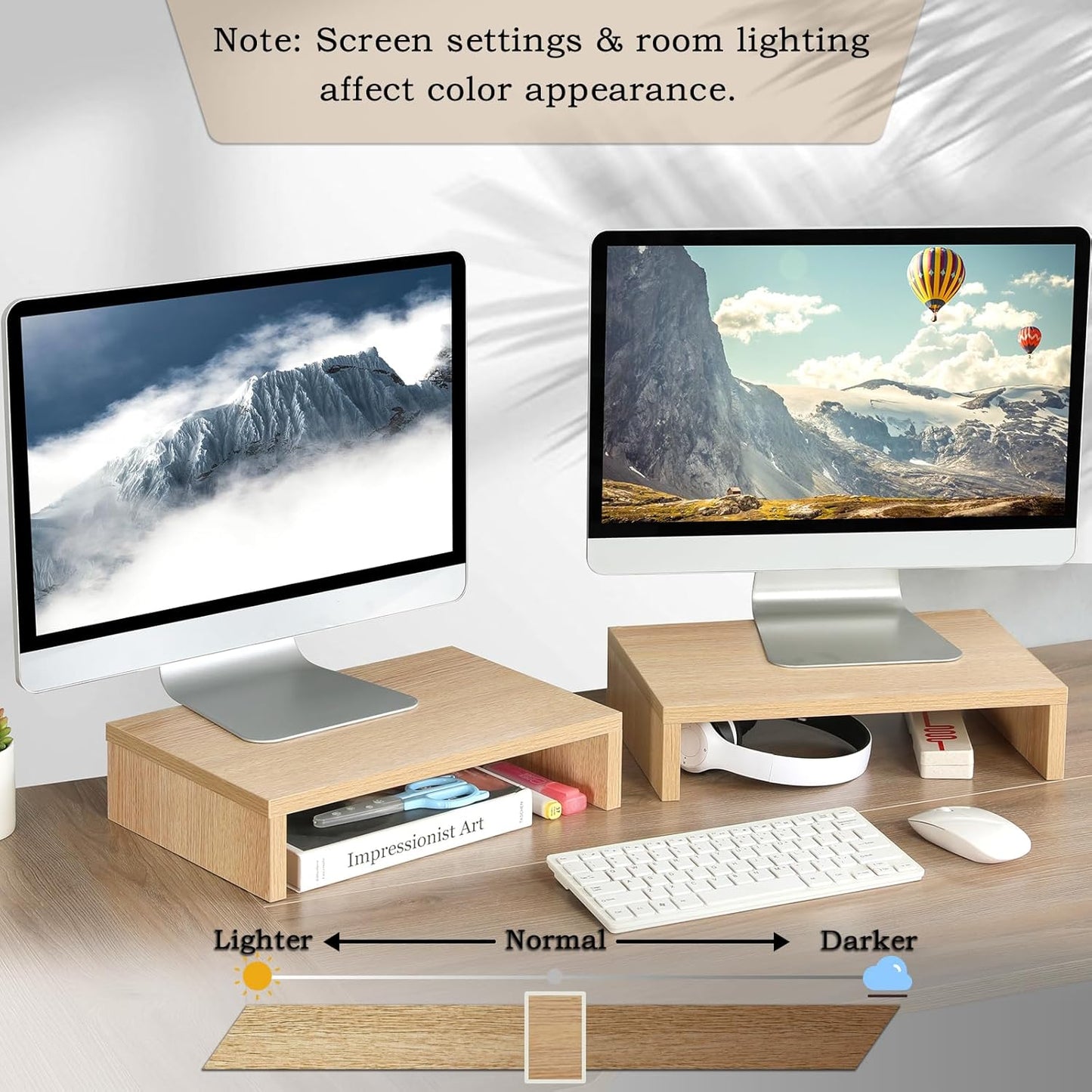 TEAMIX Wood Monitor Stand Riser-2 Pack, 2 Tier Adjustable Monitor Stand Dual Monitor Riser for 2 Monitors/Laptop/PC Black Computer Stand for Desk