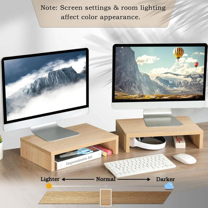 TEAMIX Wood Monitor Stand Riser-2 Pack, 2 Tier Adjustable Monitor Stand Dual Monitor Riser for 2 Monitors/Laptop/PC Black Computer Stand for Desk