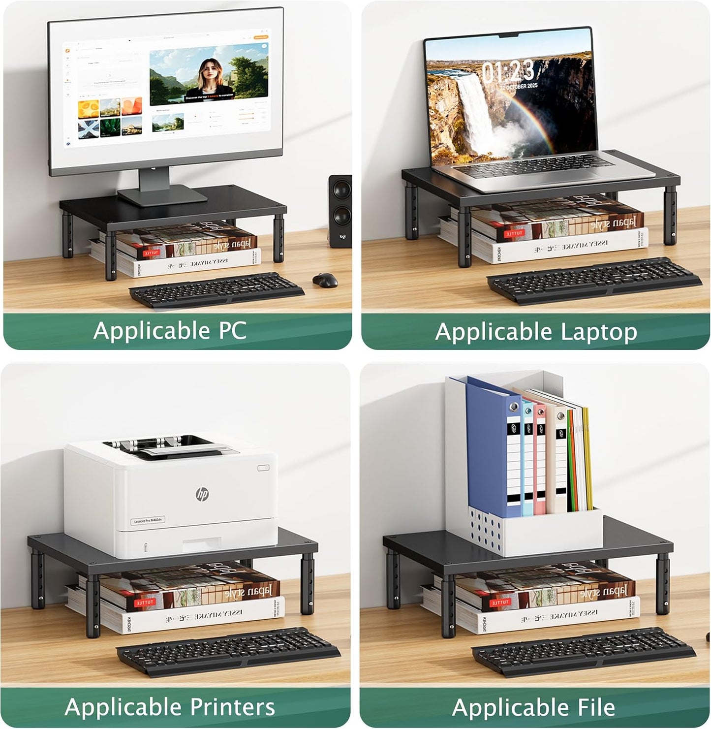 OPNICE Desk Organizers and Accessories, Adjustable Computer Monitor Stand Riser, Laptop Stand for Desk, Office Desk Accessories & Workspace Organizers for Home Office, Black Wood