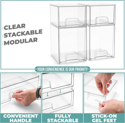 Sorbus Acrylic Storage Containers - 2 Pack, Stackable Storage Bins Set for Bathroom Organization - Clear Acrylic Drawer Organizers - Makeup Case Pull-Out Drawers (7.6’’ Tall)