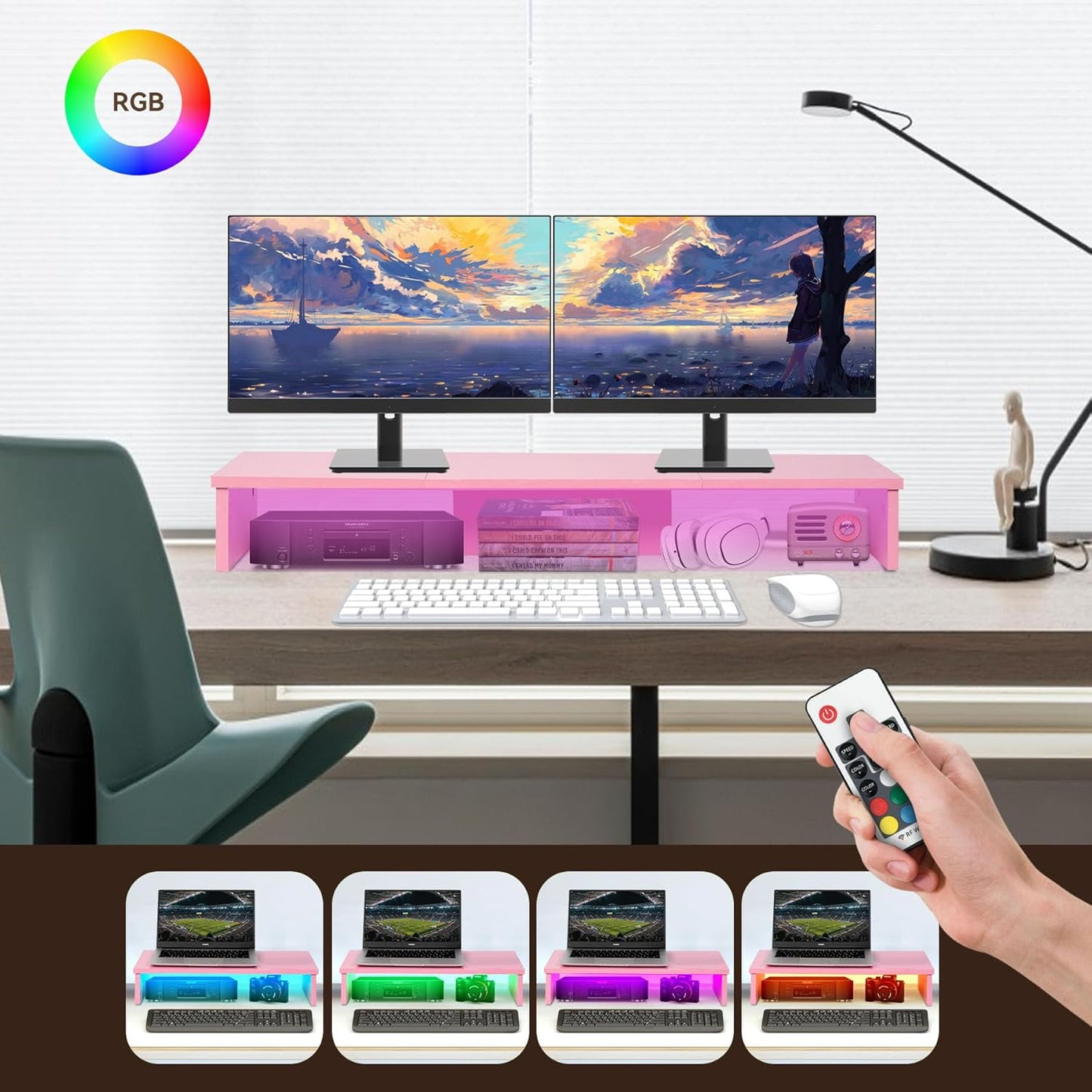 Qupui Computer Monitor Stand Riser with Drawer and Pen Holders, Desk Organizer Shelf and Accessories, Office Desk Accessories, Office Organization, Black