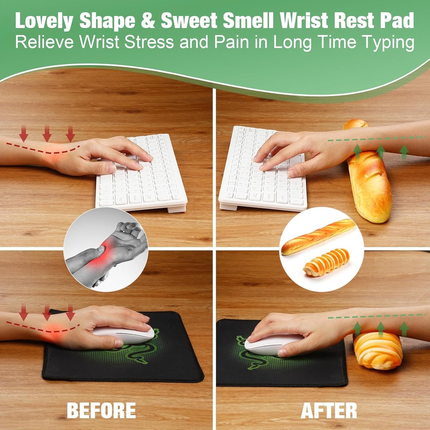 Flutesan 2 Pieces Keyboard Mouse Wrist Rest Pad Wrist Rest Support Funny Desk Pad Toast Bread Keyboard Rest Cute Cushion for Typing(Mixed Style,13.4 x 2.2 x 1.6/5.9 x 1.6 x 2.4 Inch)