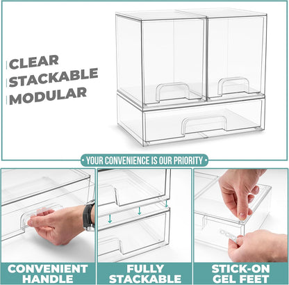 Sorbus Acrylic Storage Containers - 2 Pack, Stackable Storage Bins Set for Bathroom Organization - Clear Acrylic Drawer Organizers - Makeup Case Pull-Out Drawers (7.6’’ Tall)