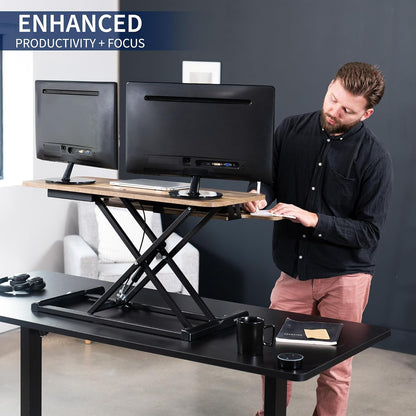 VIVO 26 inch Desk Converter, K Series, Height Adjustable Sit to Stand Riser, Dual Monitor and Laptop Workstation with Keyboard Tray, Black, DESK-V026KB