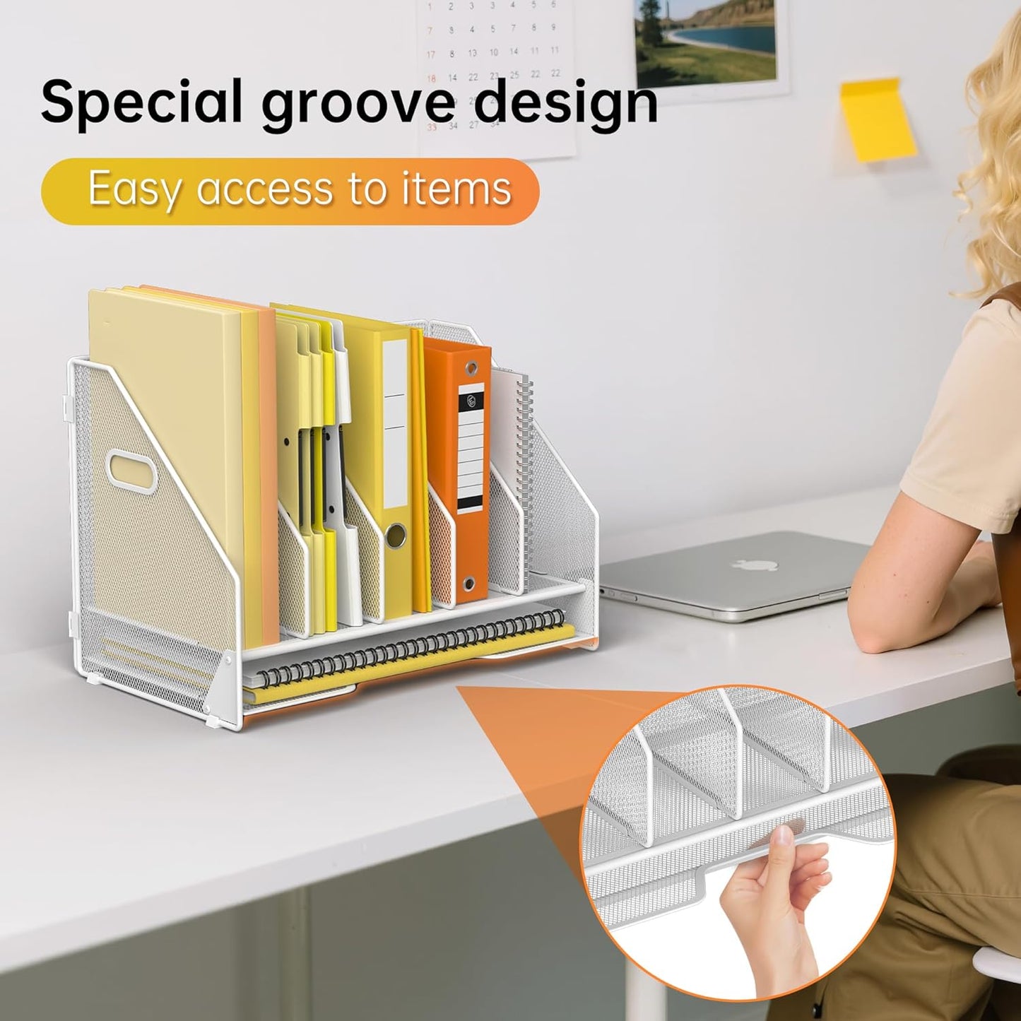 Docnest Desk File Holder Sorter, 4 Vertical Compartments Rack with Letter Tray, Mesh Magazine File Holder with Handle,Workspace Organizers,Desk Organizers for Paper, Mail, Documents-Black