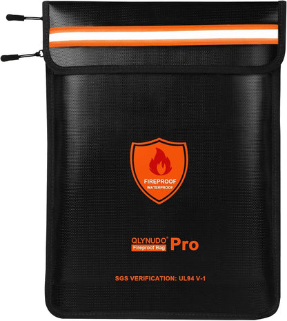 Fireproof Document Bag - Waterproof Fireproof Money Bag with Zipper for Cash/Important Documents/Valuables (Seal Protection), 15x11" (A4 Size), Fire Safe Envelope Bag with Reflective Strip