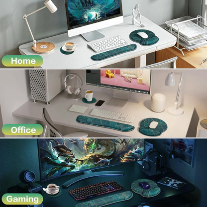 Mouse Pad with Wrist Rest Set, Qomolama 3-in-1 Wrist Support Mouse Pad Set, Floral Gaming Mousepad with Anti-Skid Base,Ergonomic Mouse Pad,Memory Foam Keyboard Gel Wrists Rest