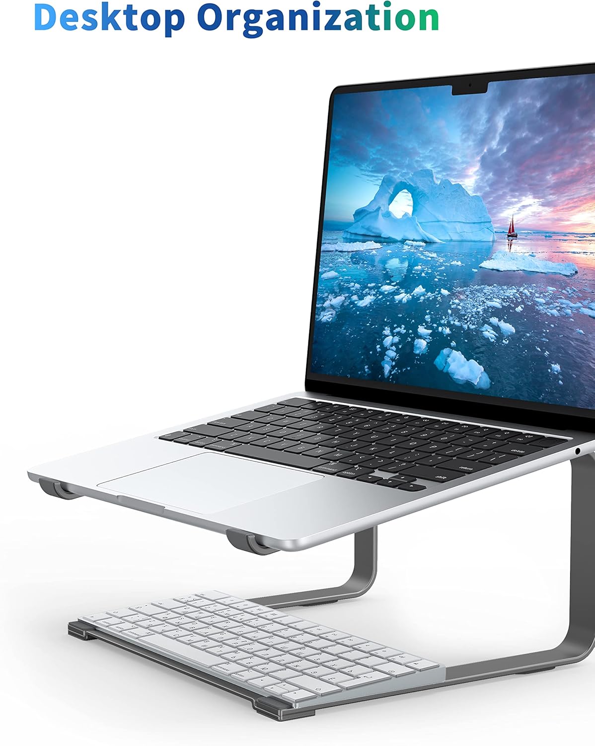 SOUNDANCE Laptop Stand for Desk, Ergonomic Metal Computer Riser for 12-17.3 Inch Laptops, Heavy Duty Stable Desktop Holder, Improves Eye Level & Workspace Organization, Silver