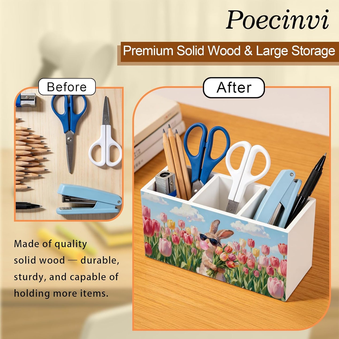 Blue Coquette Bow Pen Holder for Home Office Desk, Girly Office Decor, Preppy Blue Ribbon Bow Aesthetic Wooden Box Sign Pencil Holder for Desk Shelf Organizer