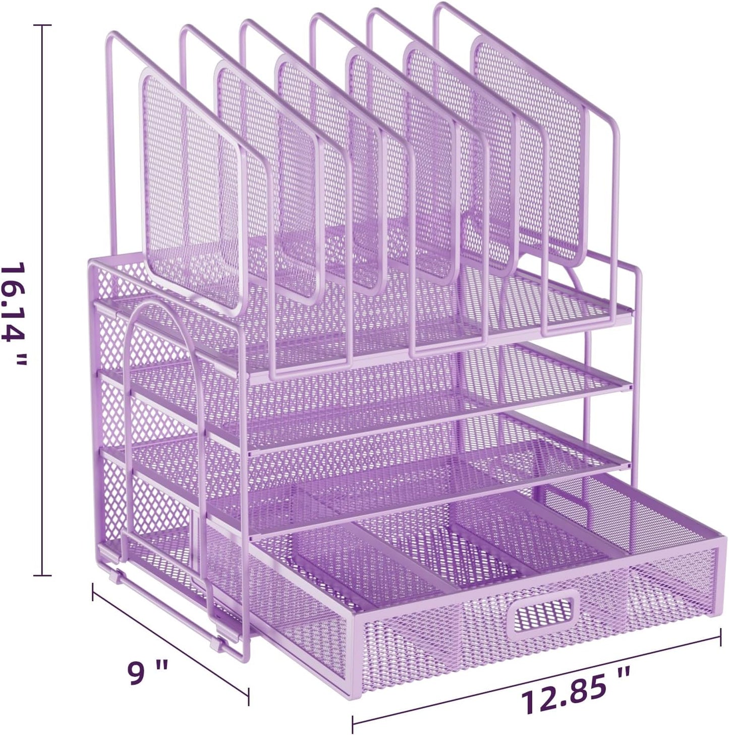 Marbrasse Desk Organizer with Drawer, 4-Tier Mesh File Organizer with 5 Vertical File Holders and 2 Pen Holders, Multifunction Desktop Organizer,Desk Organizers and Accessories for Home Office