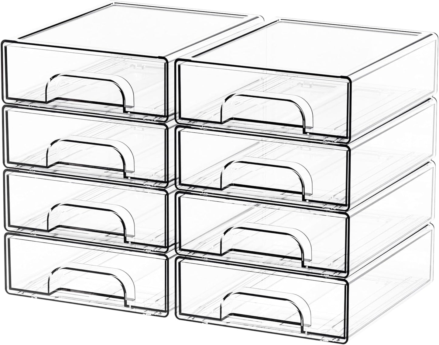 Yieach 4 Pack Clear Stackable Storage Drawers,4.4'' Tall Acrylic Drawer Containers for Organizing,Bathroom Organizers and Storage Bin Box,Plastic Makeup,Medicine Organizer Bins for Cabinet,Undersink