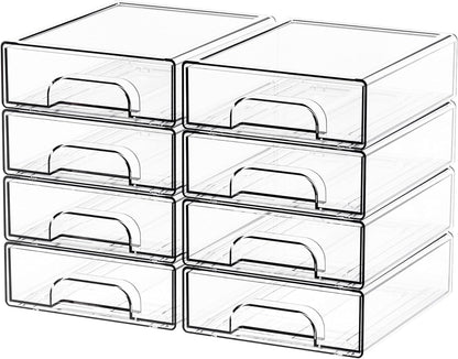 Yieach 4 Pack Clear Stackable Storage Drawers,4.4'' Tall Acrylic Drawer Containers for Organizing,Bathroom Organizers and Storage Bin Box,Plastic Makeup,Medicine Organizer Bins for Cabinet,Undersink