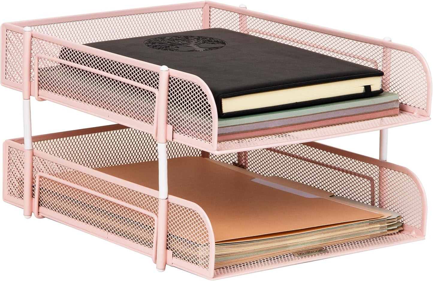 Mind Reader Stackable Paper Tray, Desktop Organizer, File Storage, Office, Metal Mesh, 2 Pcs, Black