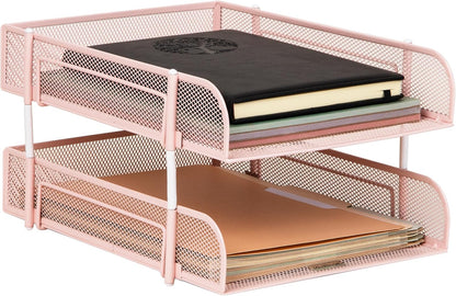 Mind Reader Stackable Paper Tray, Desktop Organizer, File Storage, Office, Metal Mesh, 2 Pcs, Black