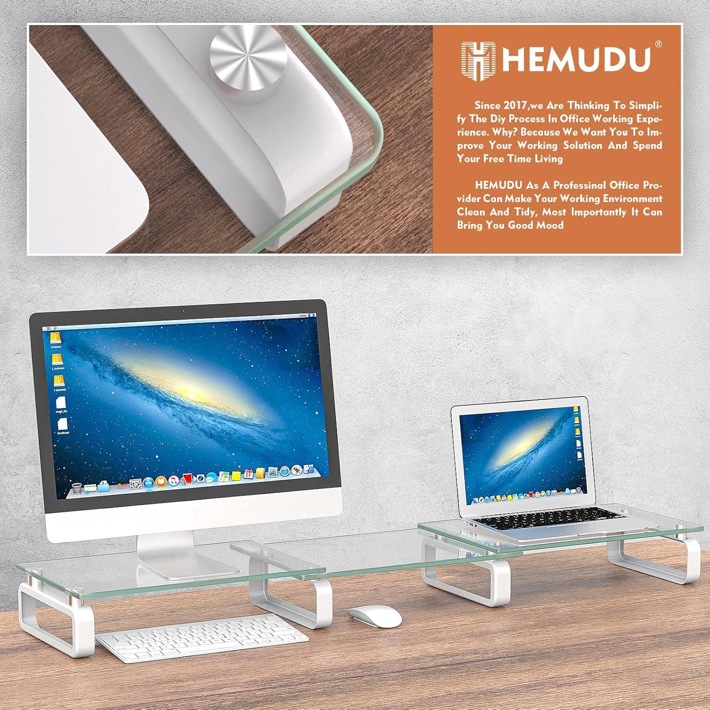 Hemudu Dual Monitor Stand, Computer Monitor Stand, Desktop Organizer, Monitor Stand Riser for PC, Computer, Laptop Clear HD02T-301