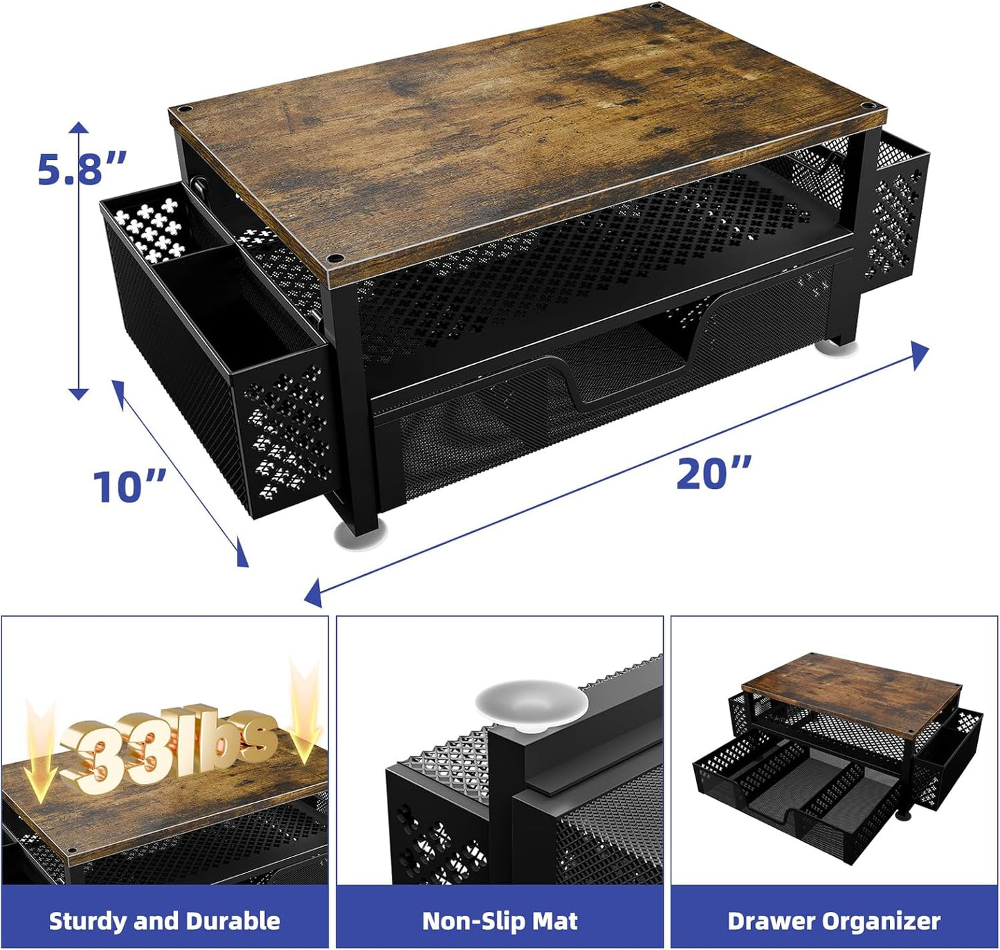 Simple Trending Desk Organizers and Accessories, Computer Monitor Stand Riser with Drawer and 2 Pen Holders, 2-Tier Computer Rack for Home Office, Wood