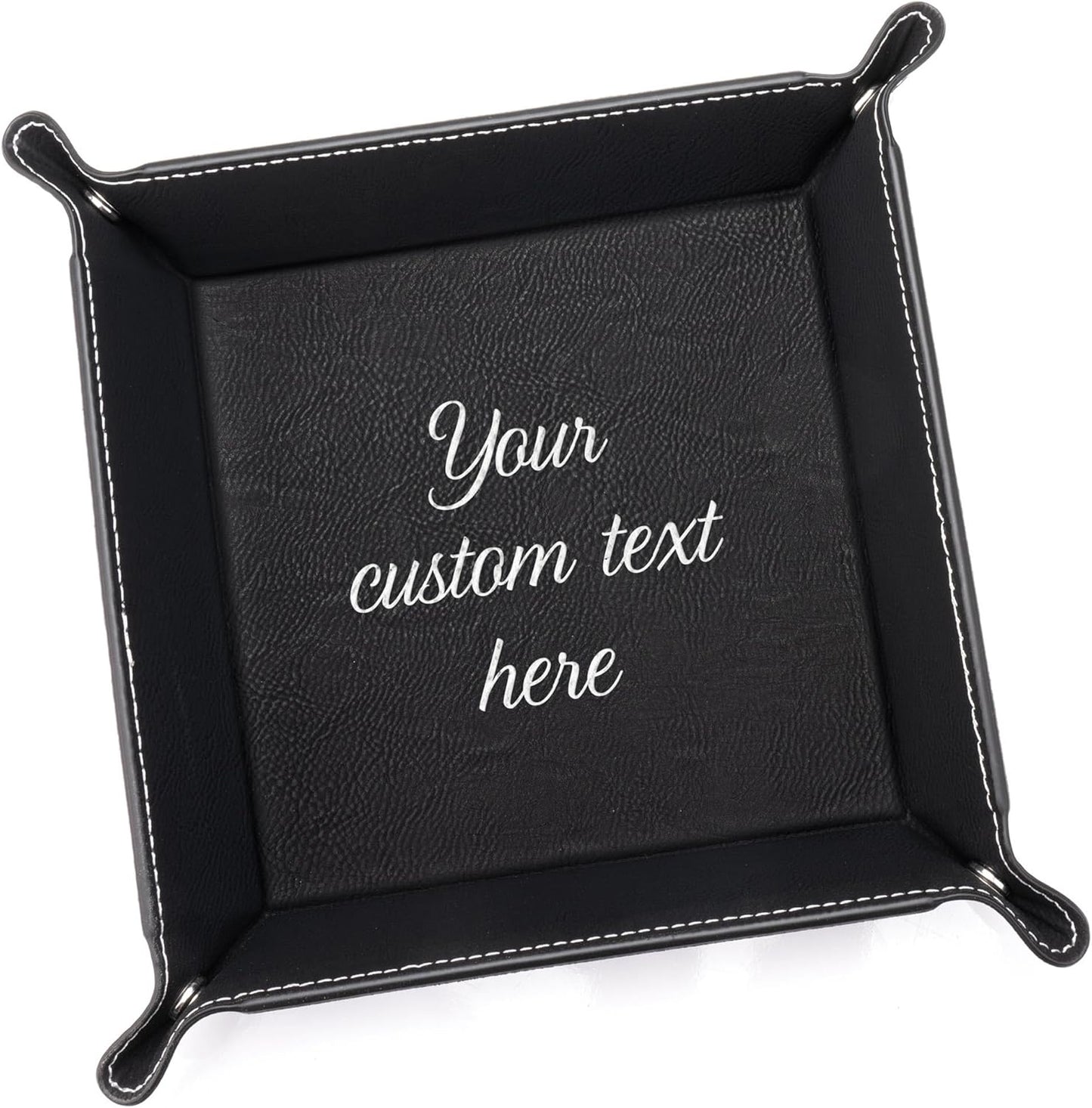 Lifetime Creations Monogrammed Valet Tray for Men (Brown) - Personalized Vegan Leather Catch All, Nightstand Desktop Desk Organizer for Coins, Keys, Watch