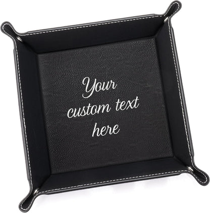 Lifetime Creations Monogrammed Valet Tray for Men (Brown) - Personalized Vegan Leather Catch All, Nightstand Desktop Desk Organizer for Coins, Keys, Watch