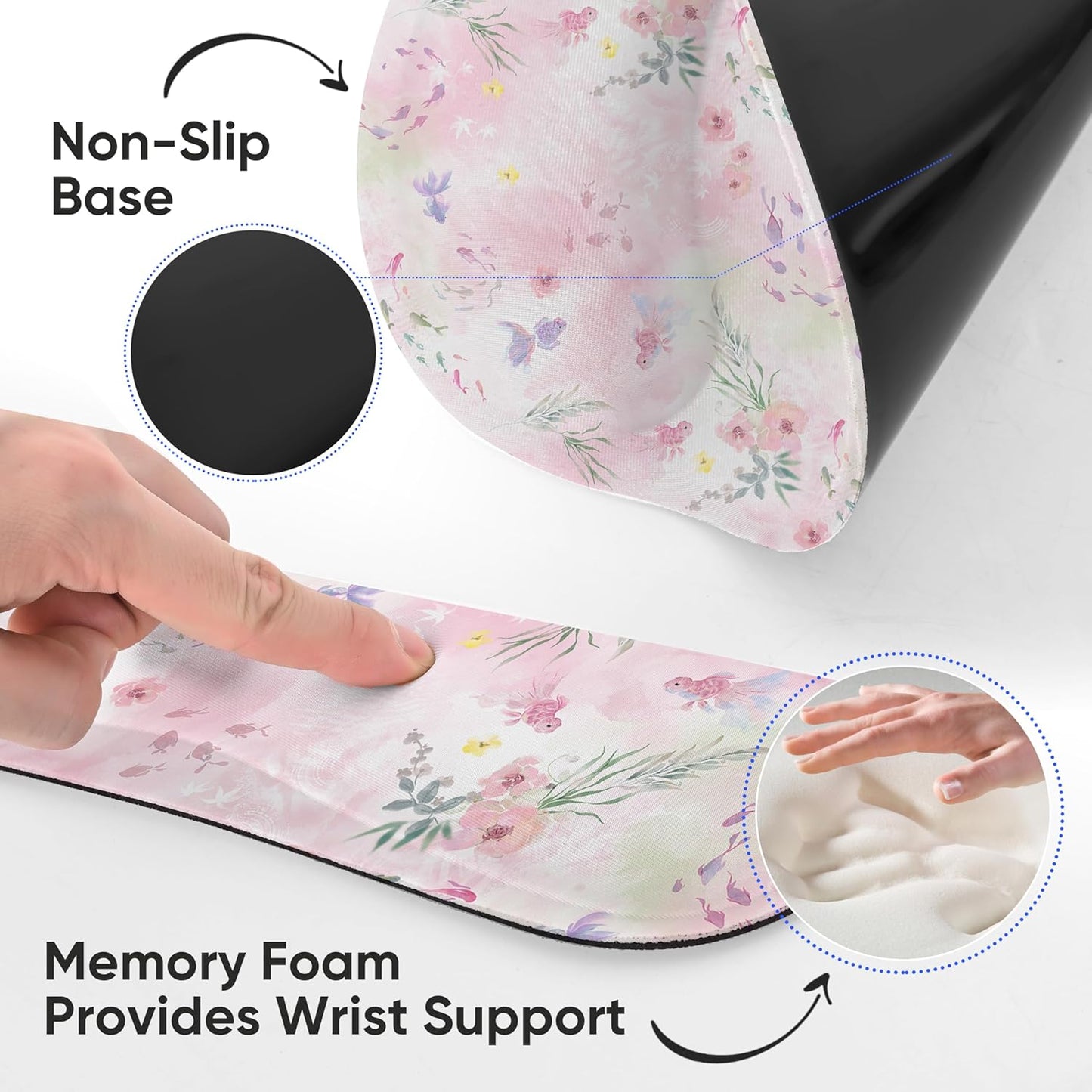 Ergonomic Keyboard Mouse Pad Wrist Rest Support Set for Laptop/Computer/Desktop,Memory Foam Hand Rest Wrist Cushion for Gaming/Office,Lightweight Comfortable & Pain Relief (Flowers)